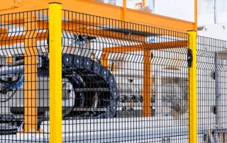 Industrial Scene | Factory Safety Protection | Industrial factory safety protection application scene, showing industrial safety fencing usage for machine guard and workshop perimeter isolation