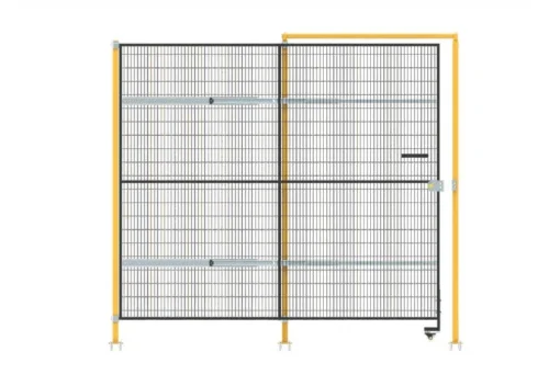Close-up of printed logo industrial machine guard fence ID-27558 | 10-year warranty galvanized rustproof for heavy machinery protection