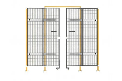 High-angle view of side-profile interlocking safety fence panels ID-27551 | 10-year warranty customizable size for public event crowd control