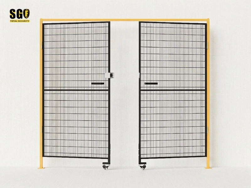 パレット釘打ち装置周辺の安全距離を短縮するために使用されるSafety Fence Industrialのメッシュ詳細