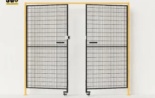 industrial safety fence panels protecting a warehouse aisle beside racking and conveyor equipment 2 (20)