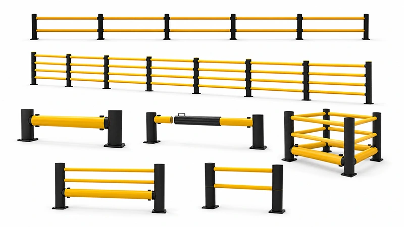 Flexible Bollard for warehouse and cold room layouts, modular steel barrier system with bolted base plates
