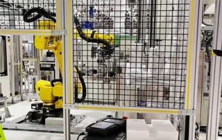 Perimeter guarding with aluminum profiles, welded wire mesh panels, and guarded automation equipment