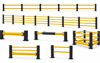 Impact Resistant Barrier modular configuration showing multi-rail options and bolted base plates for standardized site deployment