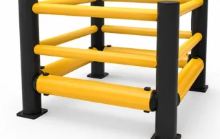 FCBarrier modular safety barrier with tubular frame, multi-rail configurations and bolted base plates for airside GSE staging and turnaround areas.
