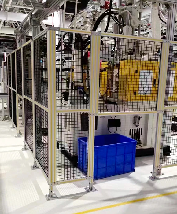 Aluminum extrusion fence with modular frames and anchored posts for a reconfigurable sanitary access zone