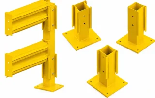 Conjunto de componentes de barandilla de viga Thrie con vigas corrugadas dobles, postes cuadrados y placas base atornilladas