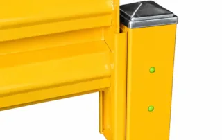 Poste barrera amarillo para carretilla elevadora de acero de alta resistencia con dos paneles de protección corrugados y placa base de anclaje