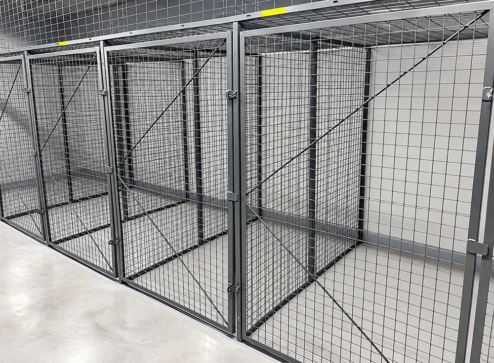 SGF stlk industrial grey wire mesh partition cage with hinged locking door and diagonal bracing for warehouse security